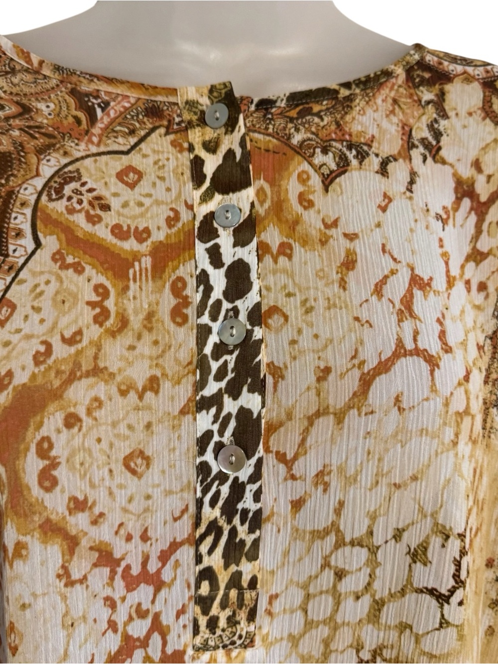 Chico's Cream Brown Peach Printed Asymmetrical Tunic  LARGE/XLARGE    Bin#14 - Picture 2 of 8
